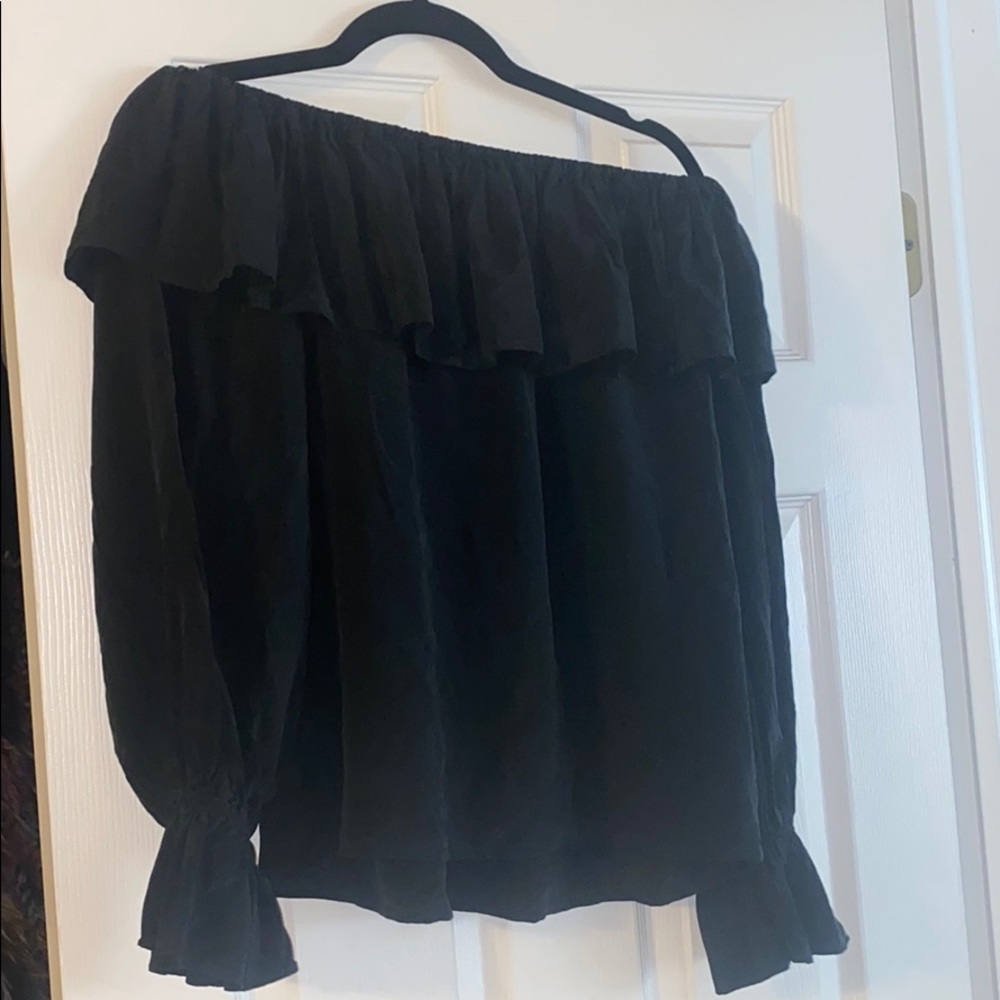 100% Silk Black Off The Shoulder Top Medium